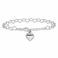 Sterling Silver Puffed Heart Dangle Plus 1 Inch Extender - Total 10 Inch Anklet, 9" view 3