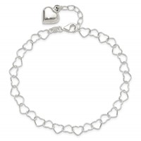 Sterling Silver Puffed Heart Dangle Plus 1 Inch Extender - Total 10 Inch Anklet, 9" view 4