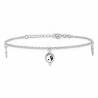 Sterling Silver Heart YinYang Peace Sign Plus 1 Inch Extender - Total 9 Inch Anklet, 8" view 4