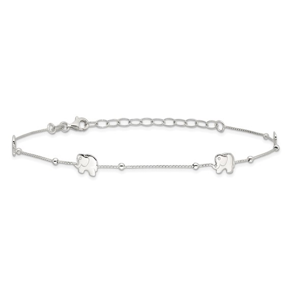Sterling Silver Elephant 9 inch Plus 2 inch Extender - Total 11 inch Anklet