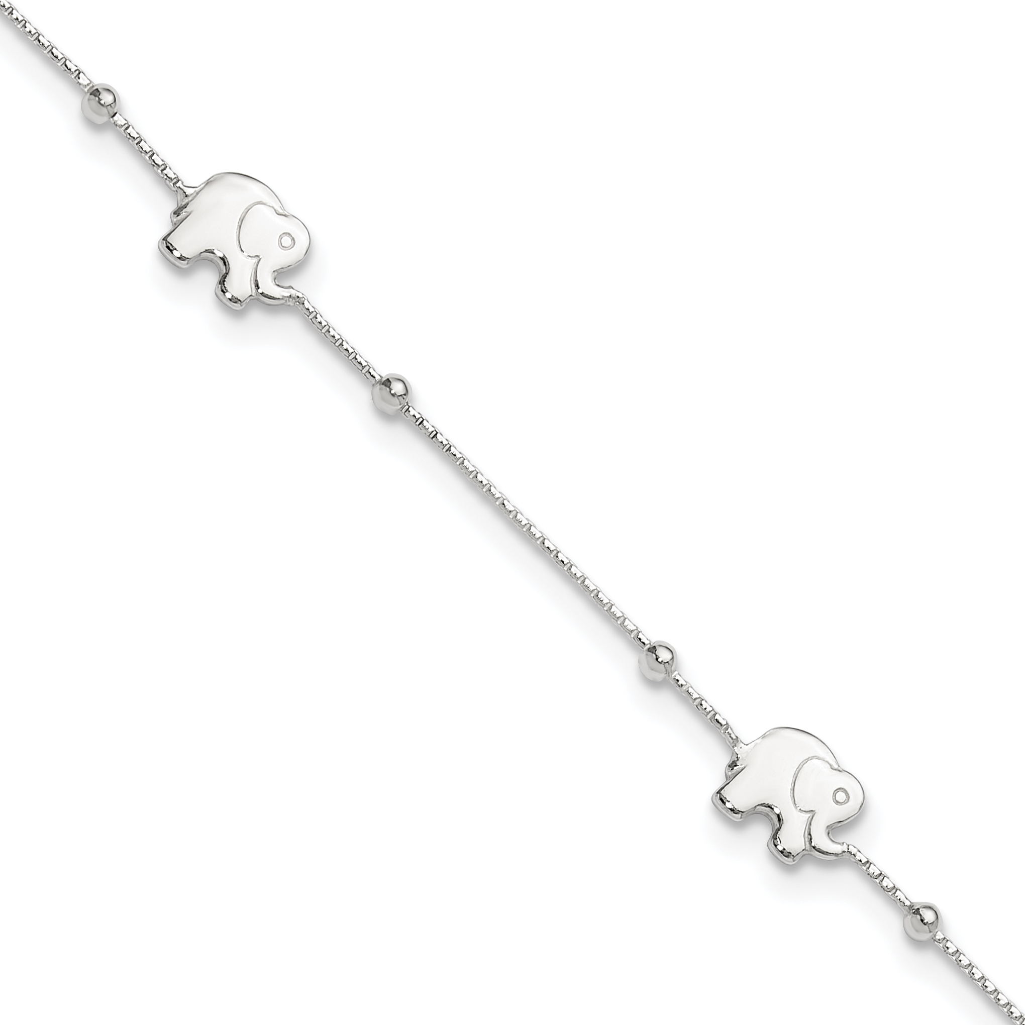 Sterling Silver Polished Elephant 9in Plus 2in Ext. Anklet (QG2799-9)