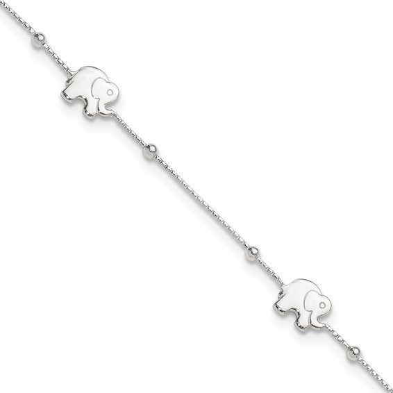 Sterling Silver Elephant 9 inch Plus 2 inch Extender - Total 11 inch Anklet