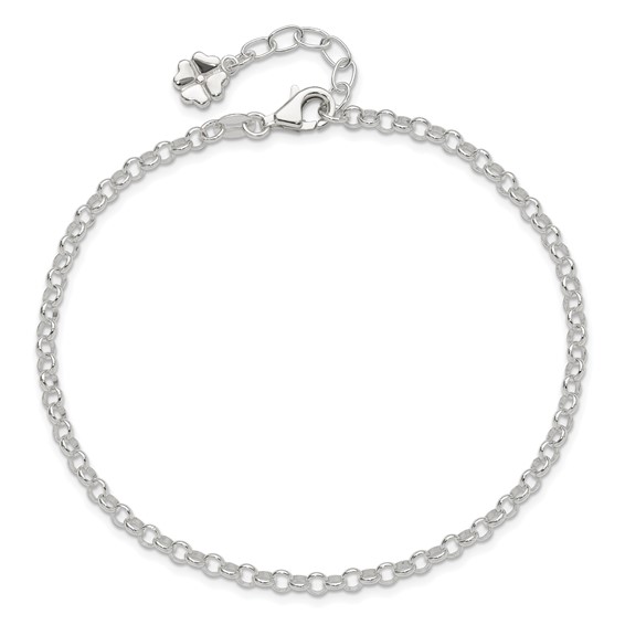Sterling Silver Clover Dangle 10 inch Plus 1 inch Extender - Total 11 inch Anklet