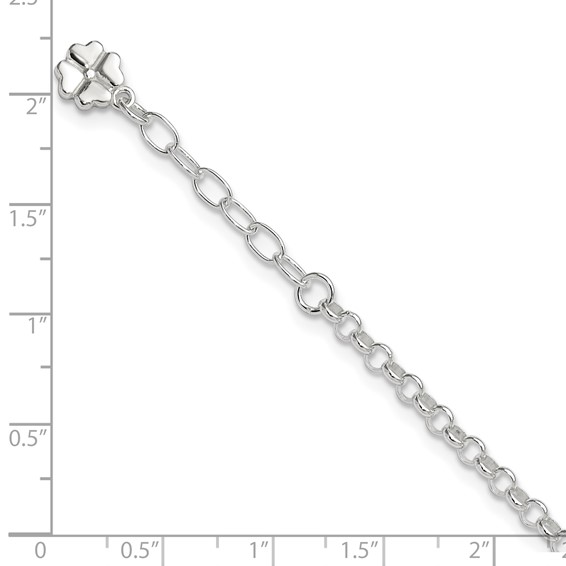 Sterling Silver Clover Dangle 9 inch Plus 1 inch Extender - Total 10 inch Anklet