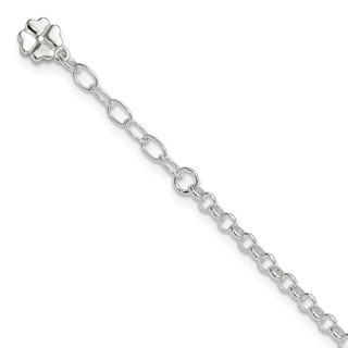 Sterling Silver Clover Dangle 10 inch Plus 1 inch Extender - Total 11 inch Anklet