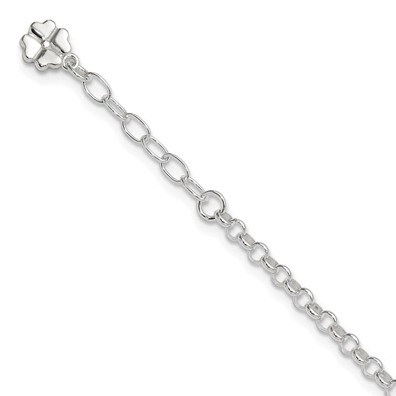 Sterling Silver Clover Dangle 9 inch Plus 1 inch Extender - Total 10 inch Anklet