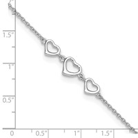 Sterling Silver Rhodium-plated Three Hearts Plus 1 Inch Extender - Total 11 Inch Anklet, 10" view 4