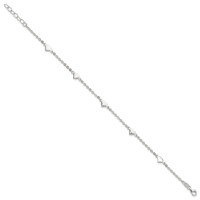 Sterling Silver Hearts 5-Station Plus 1 Inch Extender - Total 10 Inch Anklet, 9" view 2