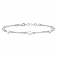 Sterling Silver Hearts 5-Station Plus 1 Inch Extender - Total 10 Inch Anklet, 9" view 3