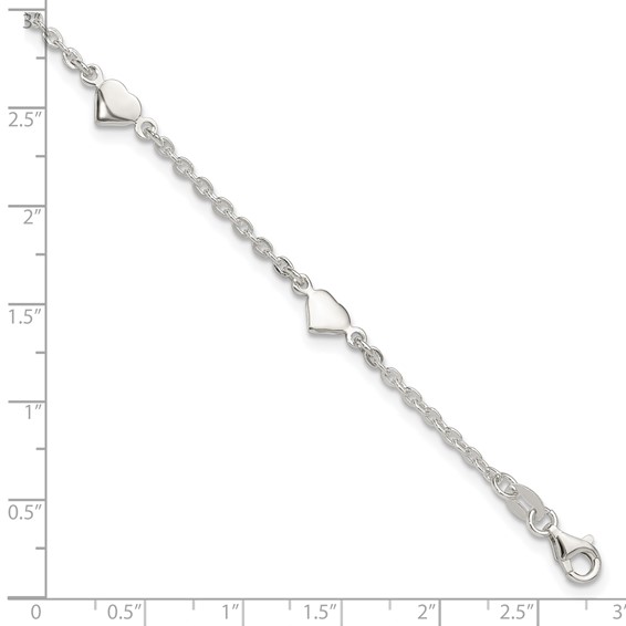 Sterling Silver Hearts 5-Station 9 inch Plus 1 inch Extender - Total 10 inch Anklet