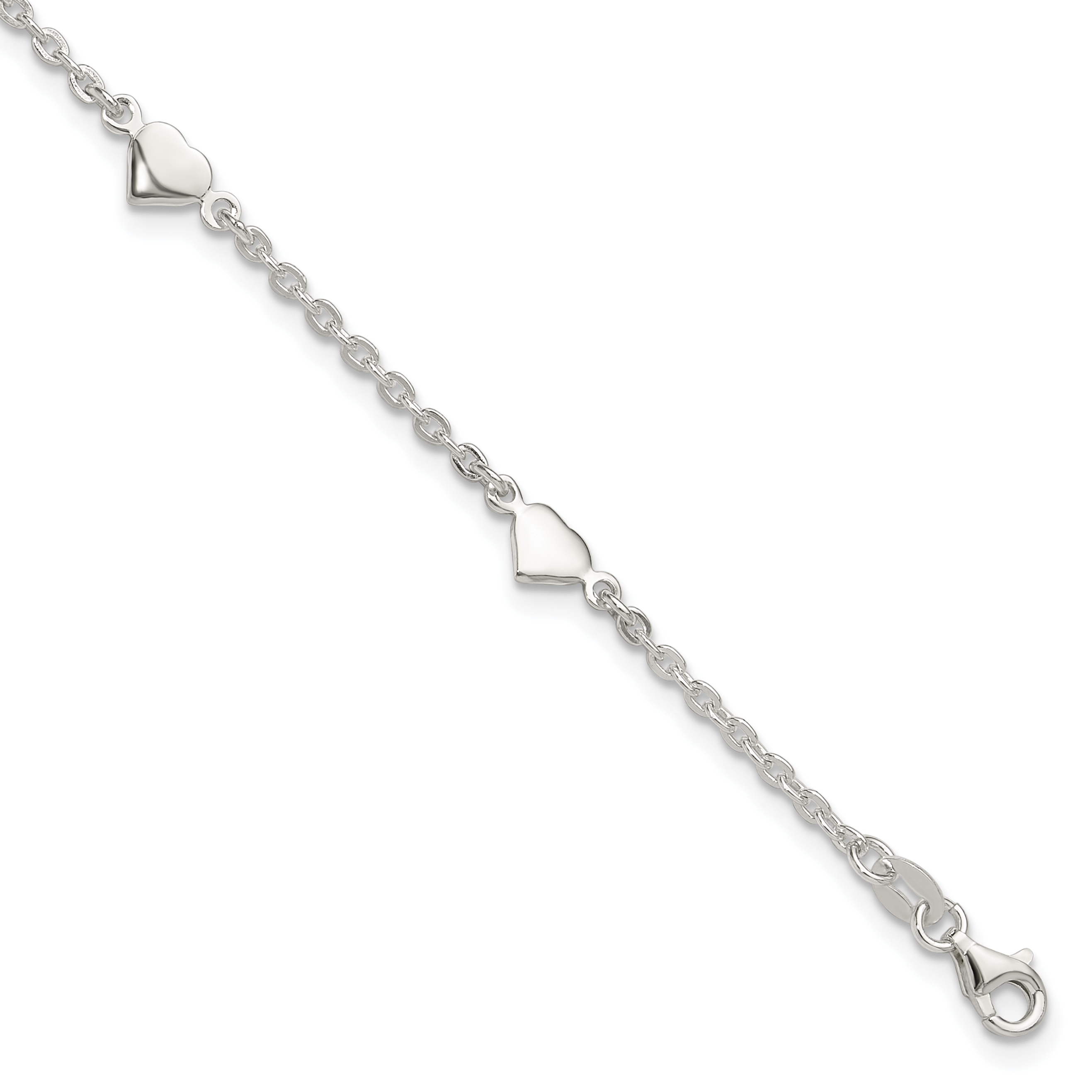 Sterling Silver 9 inch Polished Heart Plus 1in ext. Anklet (QG2812-9)