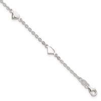 Sterling Silver Hearts 5-Station Plus 1 Inch Extender - Total 10 Inch Anklet, 9" view 1
