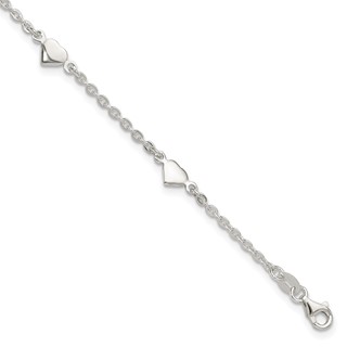 Sterling Silver Hearts 5-Station 9 inch Plus 1 inch Extender - Total 10 inch Anklet