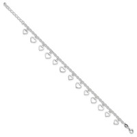 Sterling Silver Heart Charms Plus 1 Inch Extender - Total 9 Inch Anklet, 8" view 2
