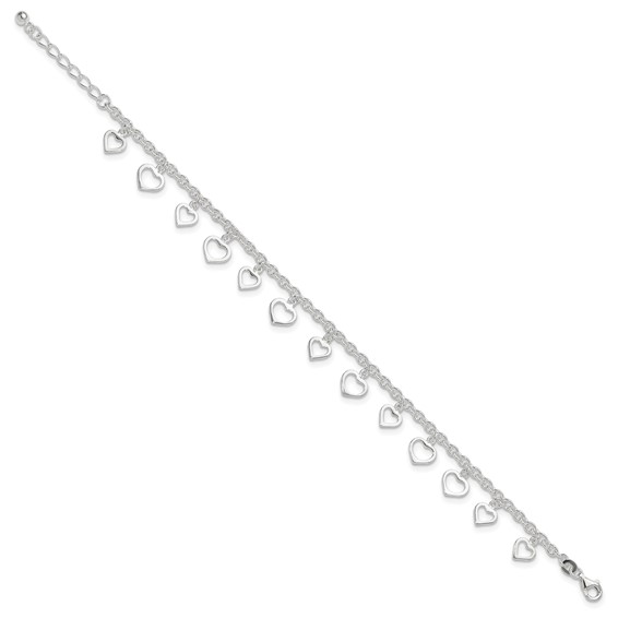 Sterling Silver Heart Charms 8 inch Plus 1 inch Extender - Total 9 inch Anklet