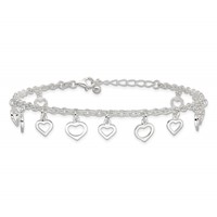 Sterling Silver Heart Charms Plus 1 Inch Extender - Total 9 Inch Anklet, 8" view 3