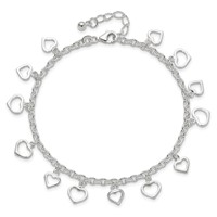 Sterling Silver Heart Charms Plus 1 Inch Extender - Total 9 Inch Anklet, 8" view 5