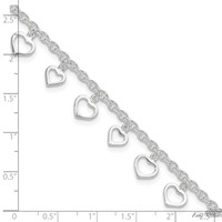Sterling Silver Heart Charms Plus 1 Inch Extender - Total 9 Inch Anklet, 8" view 4