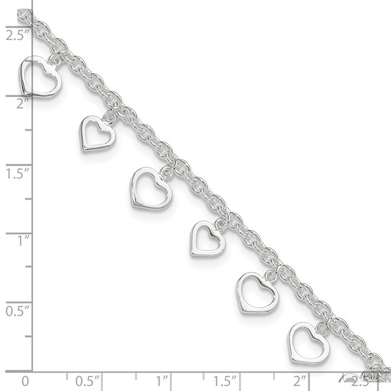 Sterling Silver Heart Charms 8 inch Plus 1 inch Extender - Total 9 inch Anklet