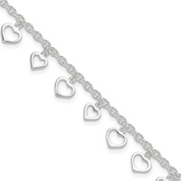 Sterling Silver Heart Charms Plus 1 Inch Extender - Total 9 Inch Anklet, 8" view 1