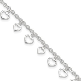 Sterling Silver Heart Charms 8 inch Plus 1 inch Extender - Total 9 inch Anklet