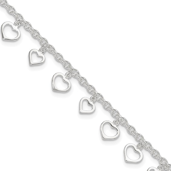 Sterling Silver Heart Charms 8 inch Plus 1 inch Extender - Total 9 inch Anklet