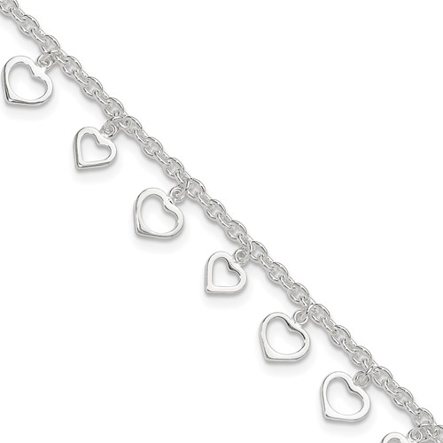 Sterling Silver Heart Charms Plus 1 Inch Extender - Total 9 Inch Anklet, 8"