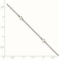 Sterling Silver Rhodium-plated Bezel CZ 5-Station Plus 1 Inch Extender - Total 10 Inch Anklet, 9" view 2