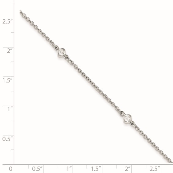 Sterling Silver Rhodium-plated Bezel CZ 5-Station 9 inch Plus 1 inch Extender - Total 10 inch Anklet