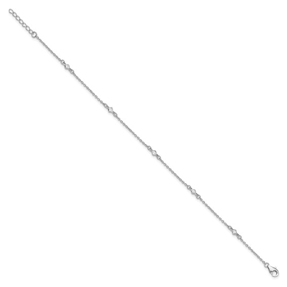Sterling Silver Rhodium-plated Bezel CZ 5-Station 9 inch Plus 1 inch Extender - Total 10 inch Anklet