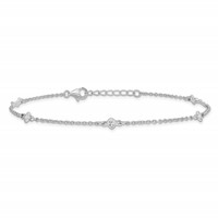 Sterling Silver Rhodium-plated Bezel CZ 5-Station Plus 1 Inch Extender - Total 10 Inch Anklet, 9" view 4