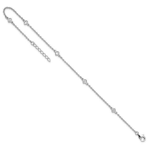 Sterling Silver Rhodium-plated Bezel CZ 5-Station 9 inch Plus 1 inch Extender - Total 10 inch Anklet