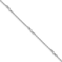 Sterling Silver Rhodium-plated Bezel CZ 5-Station Plus 1 Inch Extender - Total 10 Inch Anklet, 9" view 1