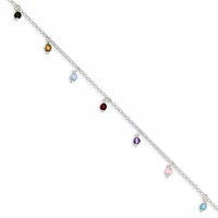 Sterling Silver Multi-colored Beads Plus 1 Inch Extender - Total 10 Inch Anklet, 9" view 3