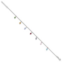 Sterling Silver Multi-colored Beads Plus 1 Inch Extender - Total 10 Inch Anklet, 9" view 2