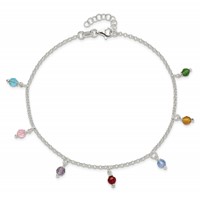 Sterling Silver Multi-colored Beads Plus 1 Inch Extender - Total 10 Inch Anklet, 9" view 4