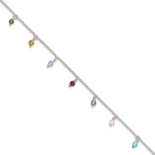 Sterling Silver Multi-colored Beads 10 inch Plus 1 inch Extender - Total 11 inch Anklet