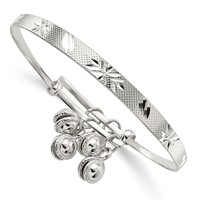 Sterling Silver D C & Textured Bells Adjustable Children's Bangle Bracelet view 1