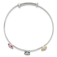 Sterling Silver Multi-color Enamel Teddy Bear Expandable Bangle view 2