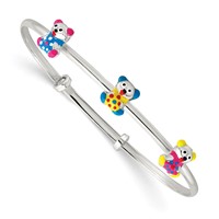 Sterling Silver Multi-color Enamel Teddy Bear Expandable Bangle view 1