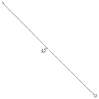 Sterling Silver Polished Puffed Heart Anklet, 10" view 2