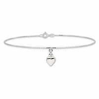 Sterling Silver Polished Puffed Heart Anklet, 10" view 3