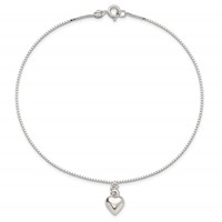 Sterling Silver Polished Puffed Heart Anklet, 10" view 5