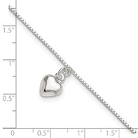 Sterling Silver Polished Puffed Heart Anklet, 10" view 4