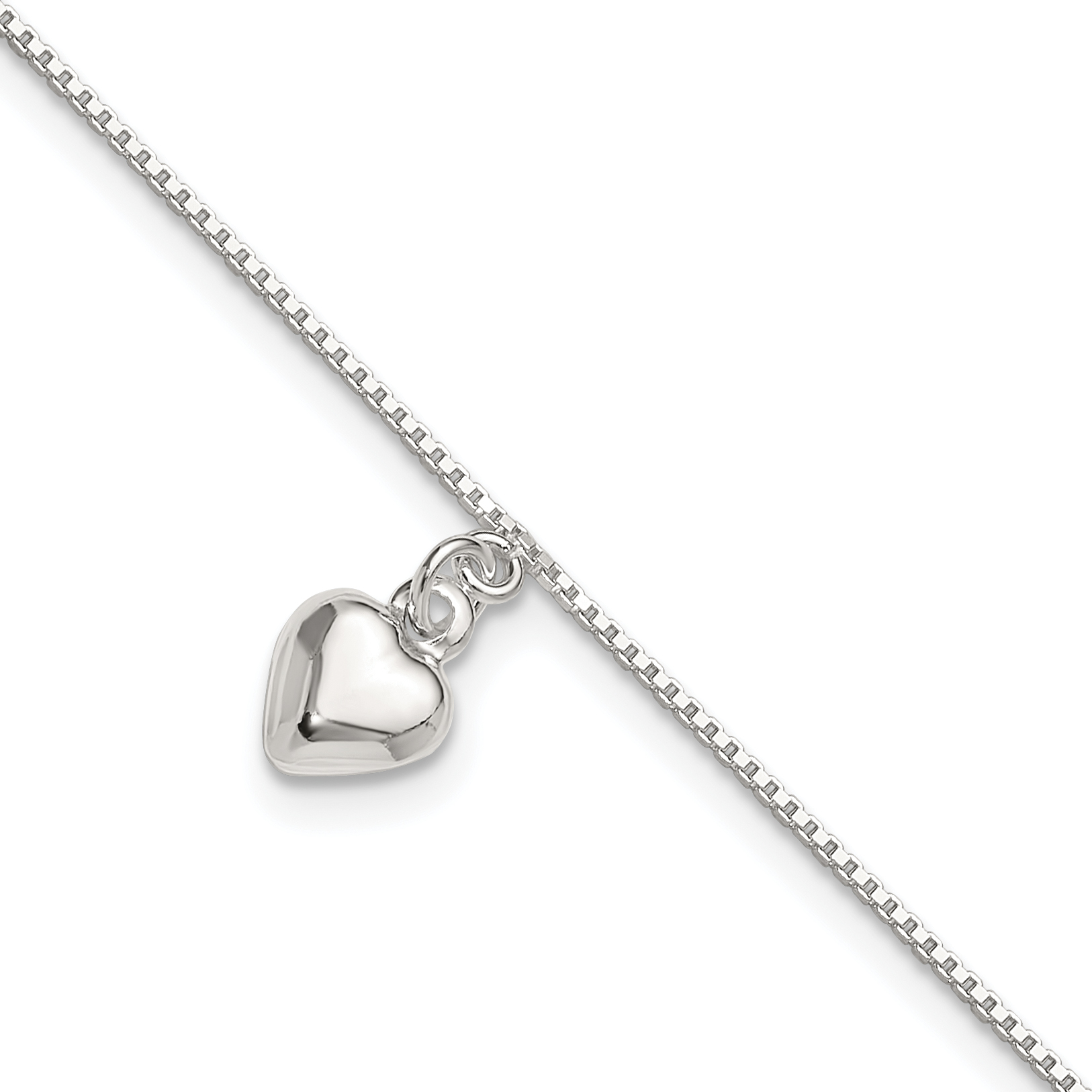 Sterling Silver 10inch Polished Puffed Heart Anklet (QG283-10)