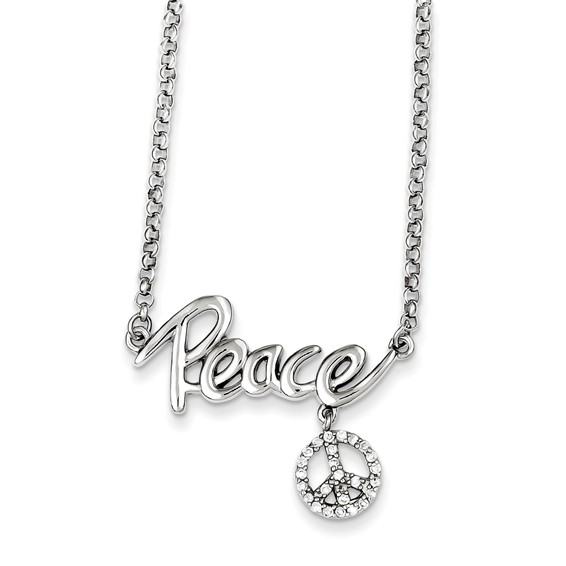 Sterling Silver CZ Peace Necklace