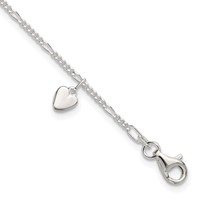 Sterling Silver Heart Dangle Anklet view 1