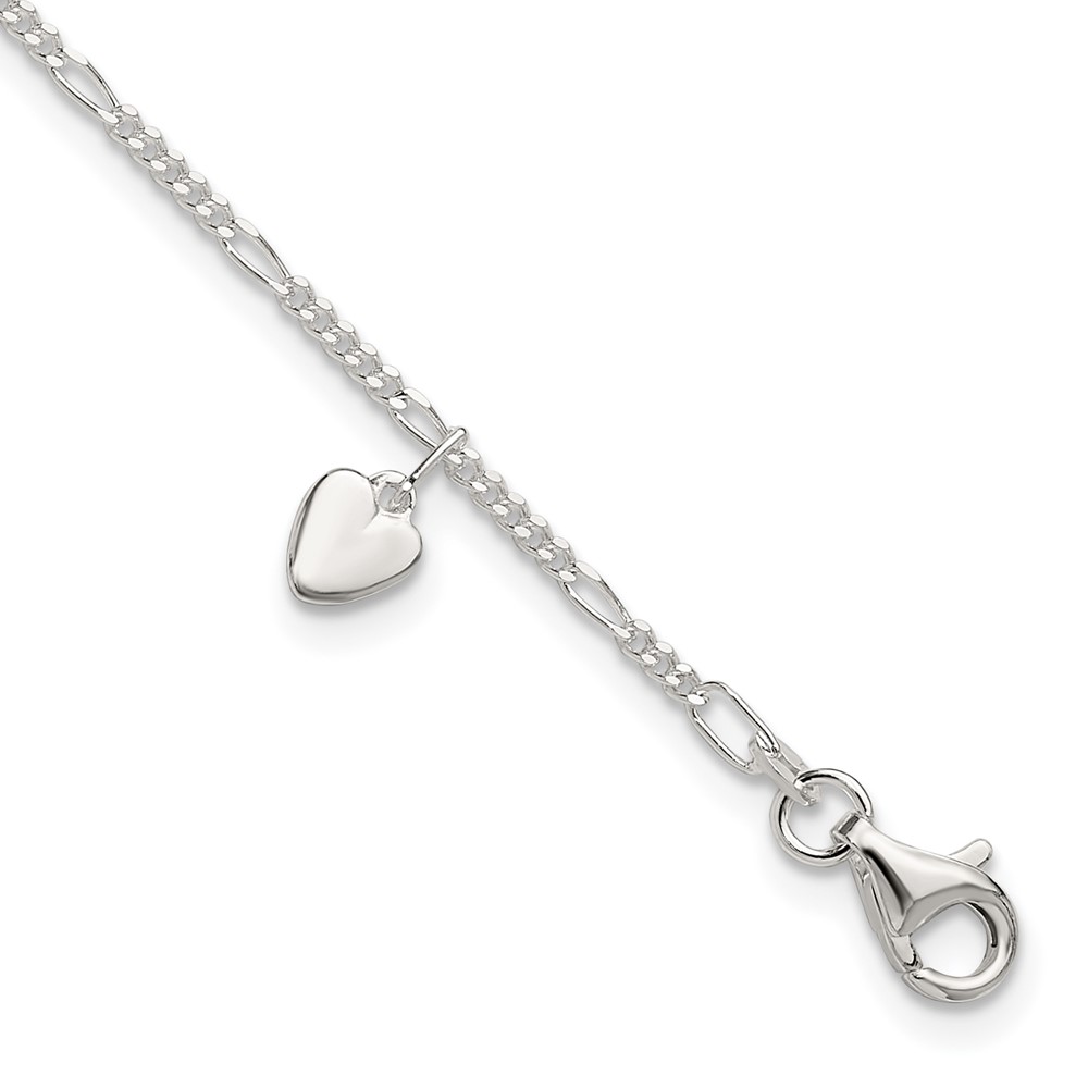 Sterling Silver Heart Dangle Anklet (QG289-10)