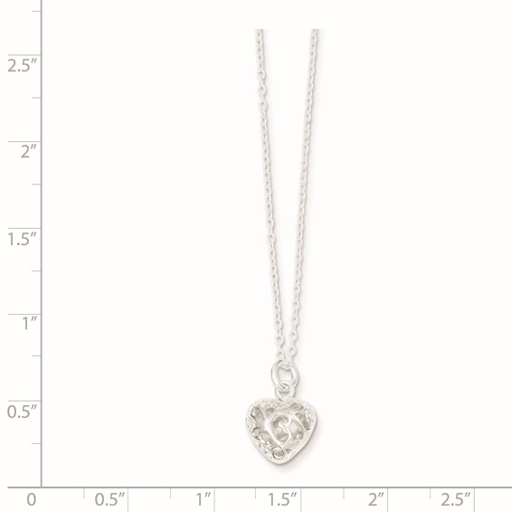 Sterling Silver Polished Puffed Filigree Heart 18 inch Necklace