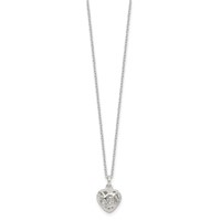 Sterling Silver Polished Puffed Filigree Heart Necklace, 18" view 2
